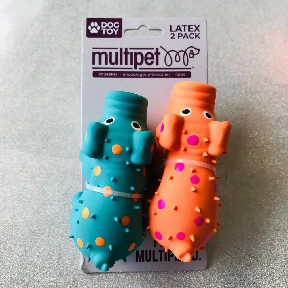 Multipet Mini Pig Latex Squeak Dog Toy With Squeaker Orange/Blue